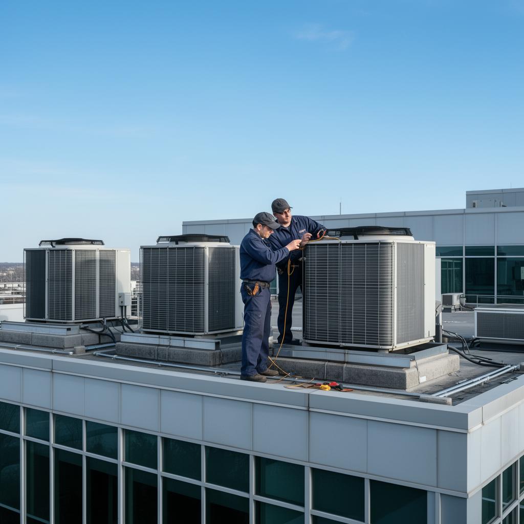 CarePoint technicians servicing commercial HVAC units